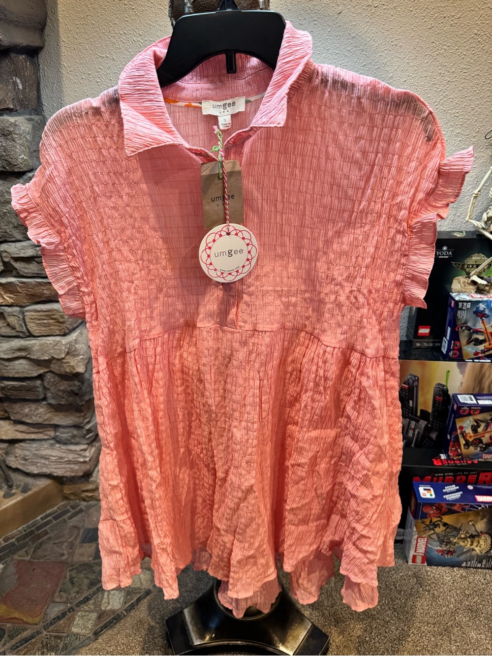Umgee Women's Pink Crinkled Collared dress